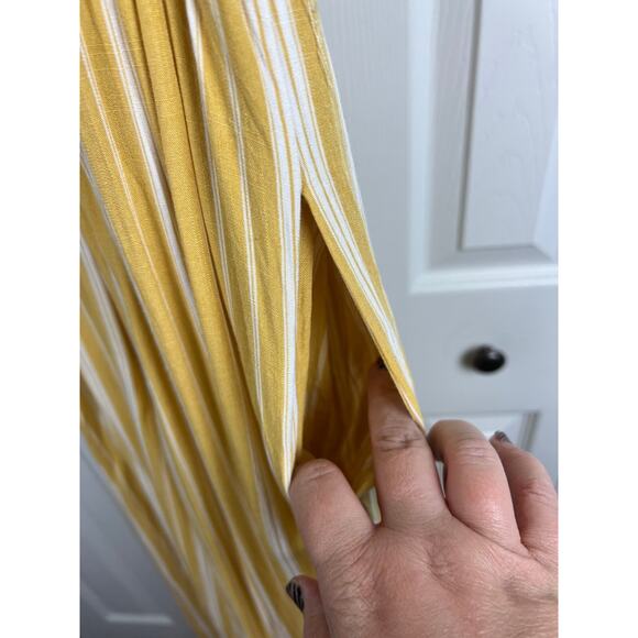 Forever 21 Medium Yellow Cream Stripe Tie Front Ruffle Sleeve Wide Leg Jumpsuit - Picture 7 of 9